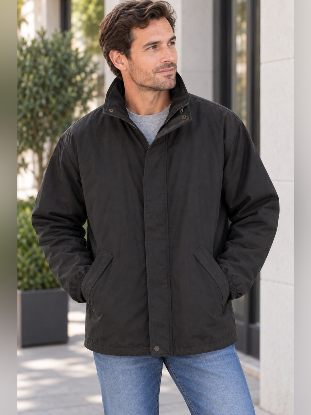 Men's Black Lightweight Zip-Up Jacket